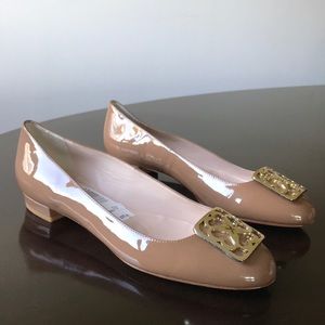 L.K Bennett glossy tan Slip On 8M smoking flats